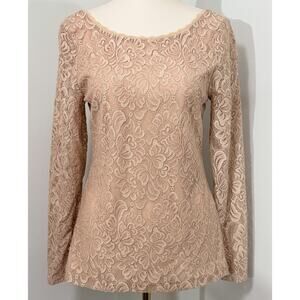 New WHITE HOUSE BLACK MARKET NWT $59 Long Sleeve Blush Lace Top Size Medium